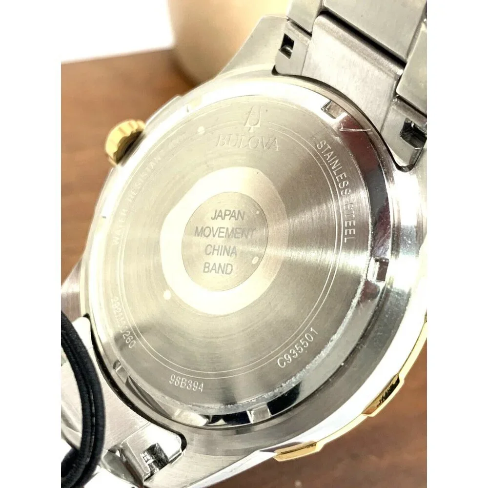 Bulova Men's Watch 98B394 Black Dial Date Quartz Two Tone Stainless Steel 44mm